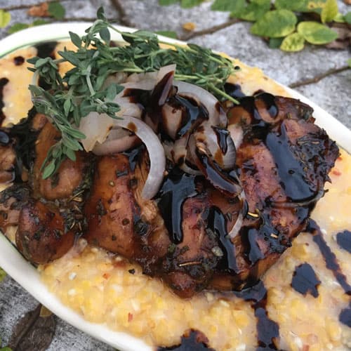 Balsamic Chicken Thighs over Polenta
