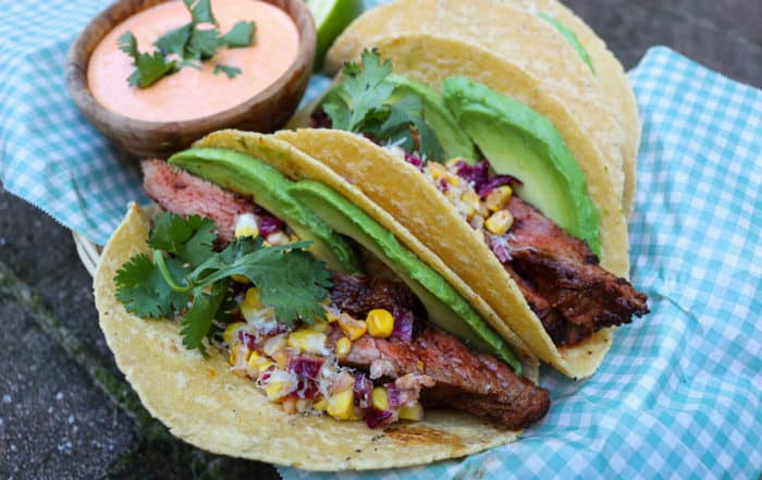 TEC Grills Summer Grilled Corn Flank Steak Tacos