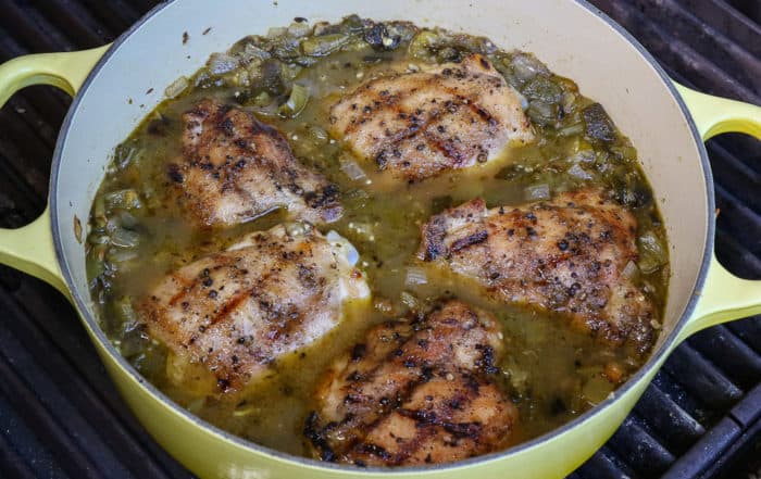 TEC Grills Grilled Chicken Chile Verde - Chicken Simmering in Pot