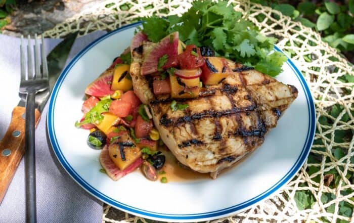 Grilled Swordfish with Peach Watermelon Salsa