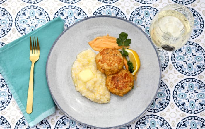 SALMON CAKES ON OUR FLATTOP GRIDDLE